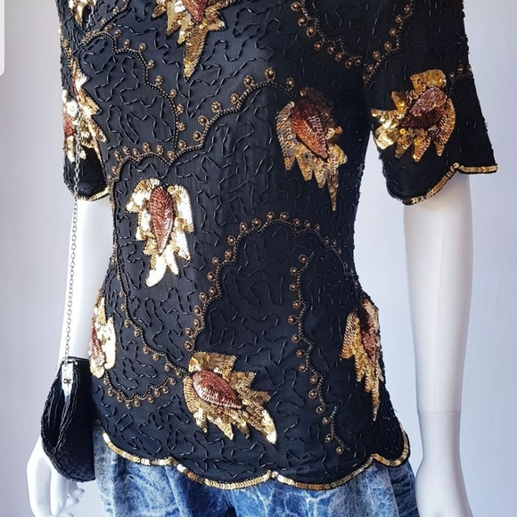 Vintage Hand Embroidery Silk Blouse π - Picture 5 of 9